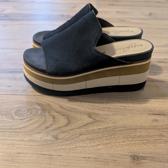 Naked Feet Shoes - Naked Feet Navy and Tan Women's Platform Sandals Sz 8